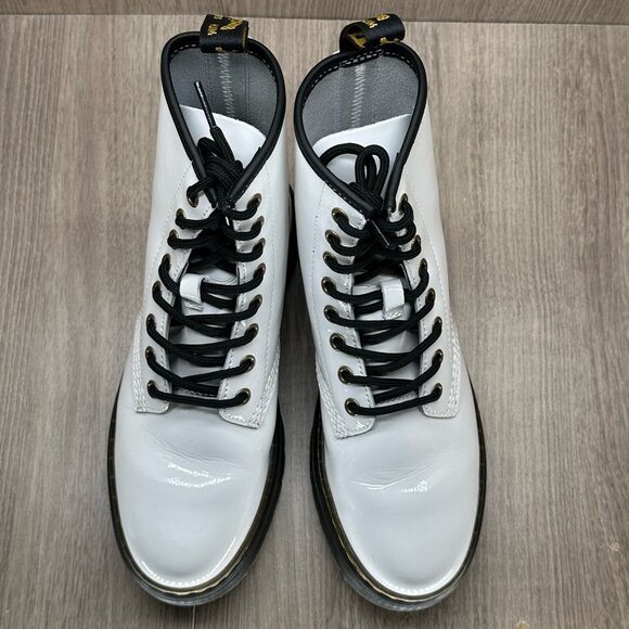 Dr. Martens Boots Sz W7 M6 Zavala 8 Eyelet Combat Platform Patent Leather White - Picture 6 of 12